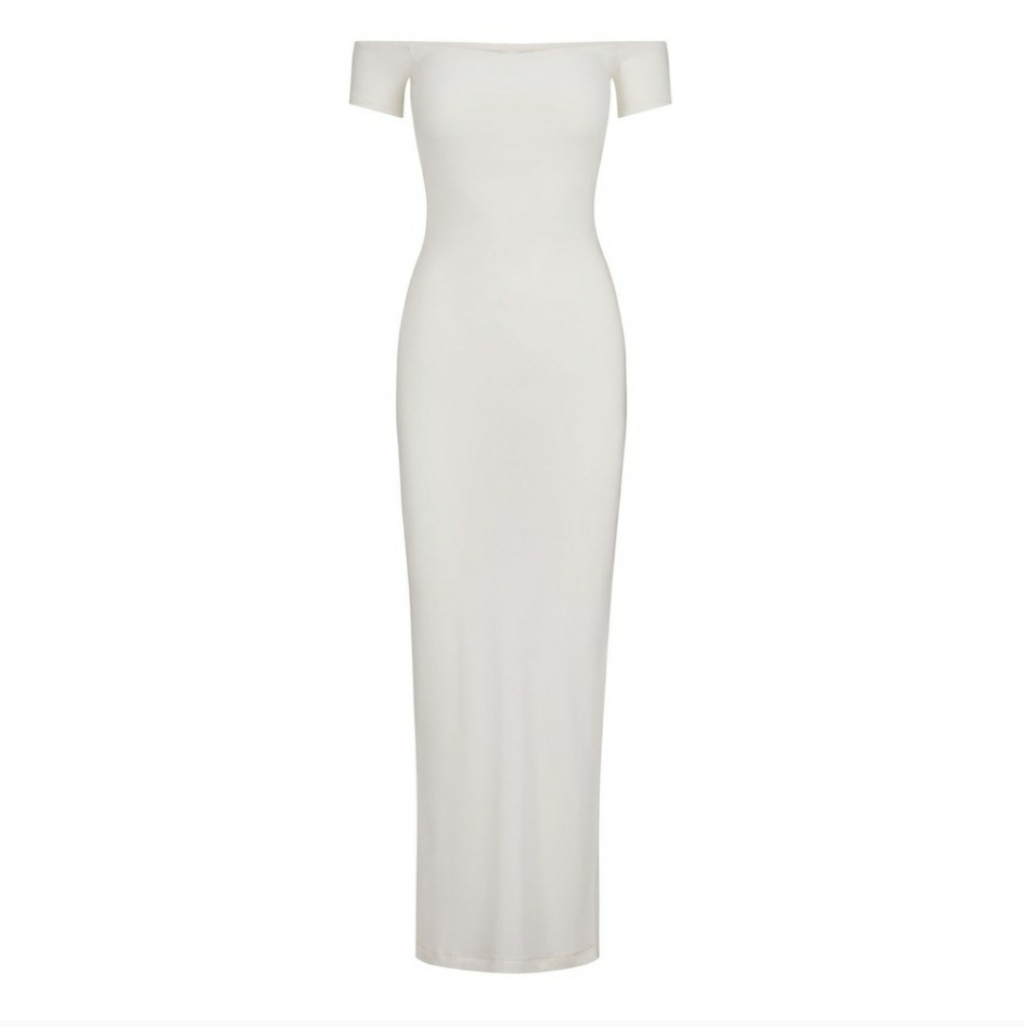 Skims Off-Shoulder White Maxi Dress
